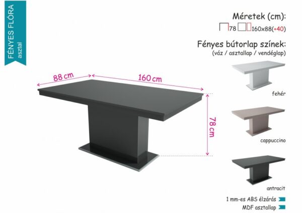 magasfényű flóra asztal